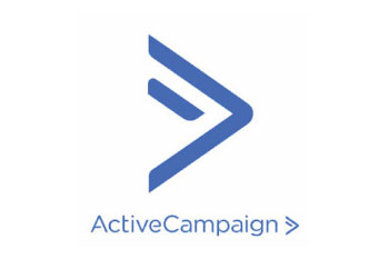 Logo of ActiveCampaign featuring a stylized blue arrow and the company name.