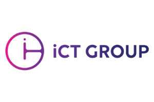 Logo of ICT Group featuring a stylized letter 'i' and the text 'ICT GROUP' in a gradient color scheme.