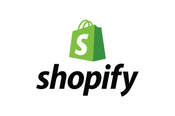 Shopify logo featuring a green shopping bag with a white 'S' and the word 'shopify' in black.