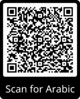 QR code with the text 'Scan for Arabic' below it, designed for language access.