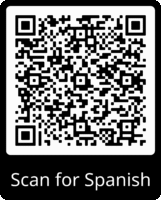 A black and white QR code with the text 'Scan for Spanish' below it.